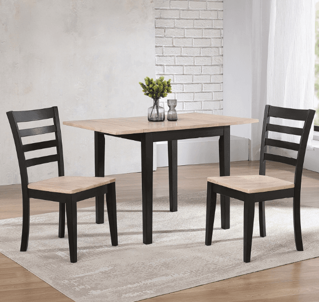 Drop Leaf Table with Two Dining Chairs in Natural & Ebony